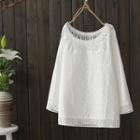 Lace Panel Long-sleeve T-shirt White - One Size