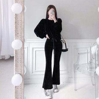 Drop-shoulder Velvet Sweatshirt