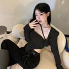 Set: Long-sleeve Shrug + One-shoulder Camisole Top