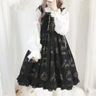 Strapped Printed Frill Trim A-line Dress