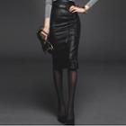 Faux Leather Midi Bodycon Skirt
