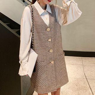 Plain Shirt / Houndstooth Jumper Dress