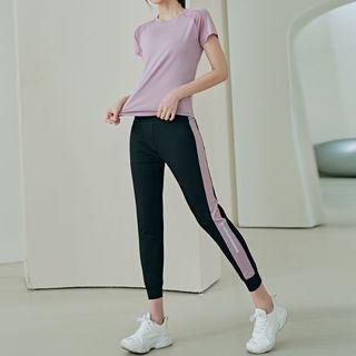 Short-sleeve Mesh Panel Sports T-shirt / Sweatpants / Set