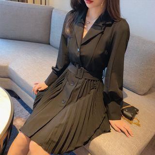 Buttoned Mini Accordion Pleat Shirtdress