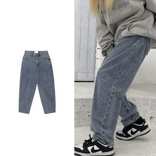 Straight Leg Plain Washed Jeans