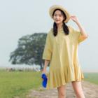 Hooded 3/4 Sleeve Pleated-hem Shift Dress
