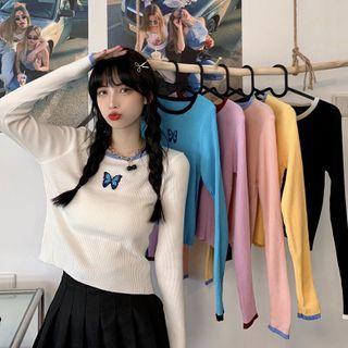 Butterfly Embroidery Knit Top