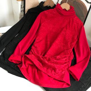 Turtleneck Lace Long-sleeve T-shirt