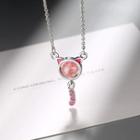 Cat Gemstone Pendant Necklace Pink & Silver - One Size