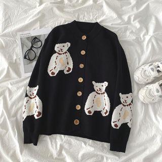 Jacquard Cardigan Bear - Black - One Size