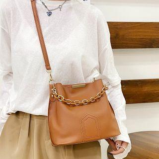 Chain Strap Faux Leather Crossbody Bucket Bag