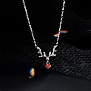 Antler Rhinestone Necklace 1 Piece - Necklace - Antler - Rhinestone - Red - One Size