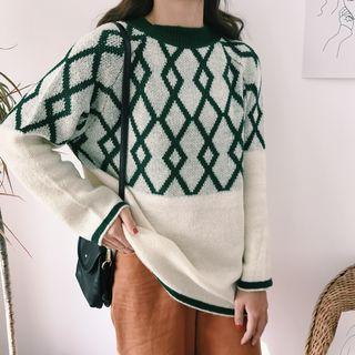 Argyle Pattern Loose Sweater As Shown In Figure - One Size