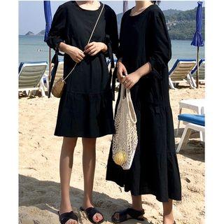 Tie-cuff Elbow-sleeve A-line Dress