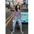 High-waist Straight-cit Jeans