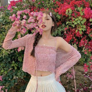 Floral Print Camisole Top + Light Cardigan