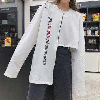 Long-sleeve Lettering Asymmetrical T-shirt