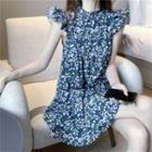 Floral Ruffled-trim Sleeveless Mini Dress