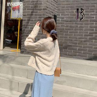 V-neck Punched-detail Cropped Cardigan