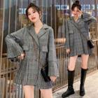 Long-sleeve Double Breasted Pleated Coat Dress