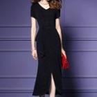 V-neck Short-sleeve Midi Sheath Dress