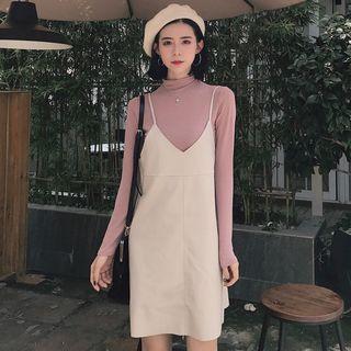 Spaghetti Strap Mini Dress / Long-sleeve Mock-neck Top
