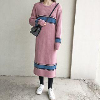 Long-sleeve Midi Color Block Sweater Dress
