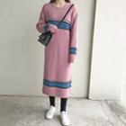 Long-sleeve Midi Color Block Sweater Dress