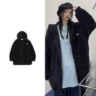 Long Sleeve Heart Embroidered Hooded Jacket