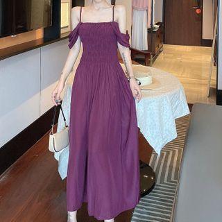 Plain Ruched Spaghetti Strap Dress