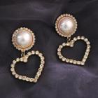 Faux Pearl Rhinestone Heart Dangle Earring 1 Pair - S925 Silver - As Shown In Figure - One Size