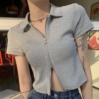 Polo Short-sleeve Zip Panel Plain T-shirt