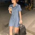 Short-sleeve Plain Single Breasted Dress