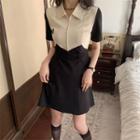 Short-sleeve Two Tone Mini Polo Dress