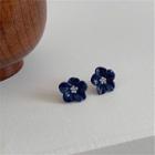 Faux Pearl Flower Earring 1 Pair - 925 Silver Stud Earrings - Dark Blue - One Size