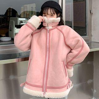 Faux Suede Zipped Jacket Pink - One Size