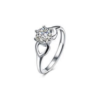 925 Sterling Silver Fashion Romantic Cutout Geometric Adjustable Ring With Cubic Zircon Silver - One Size