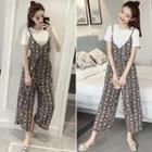 Set: Short-sleeve T-shirt + Printed Wide Leg Jumper Pants