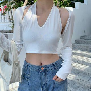 Set : Long-sleeve Cover-up + Halter-neck Camisole Top