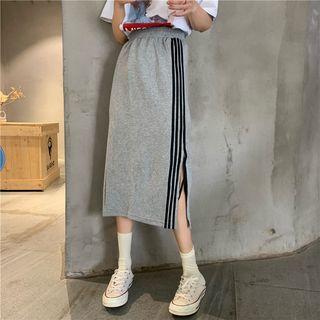 Plain Striped High-waist Loose-fit A-line Skirt