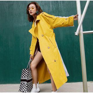 Double Breasted Striped Panel Coat Dress