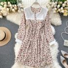 Long-sleeve Shawl Collar Floral Print A-line Dress