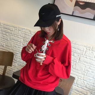 Loose-fit Lace-up Long-sleeve Pullover
