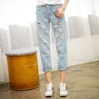 Ripped Straight-cut Cropped Jeans
