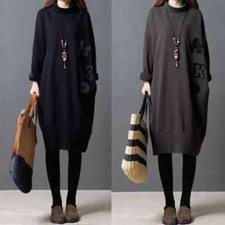 Letter Applique Long-sleeve Dress