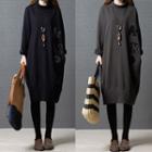 Letter Applique Long-sleeve Dress