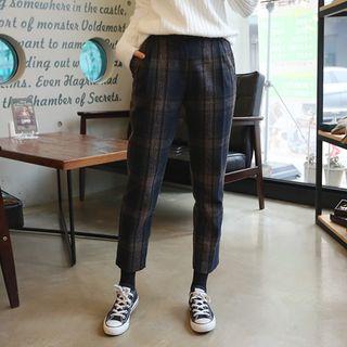 Plaid Wool Blend Tapered Dress Pants
