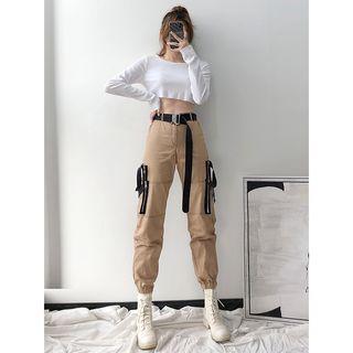 Tie-accent Stitched Cargo Jogger Pants