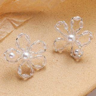 Flower Resin Faux Pearl Earring 1 Pair - Transparent - One Size