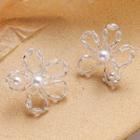 Flower Resin Faux Pearl Earring 1 Pair - Transparent - One Size